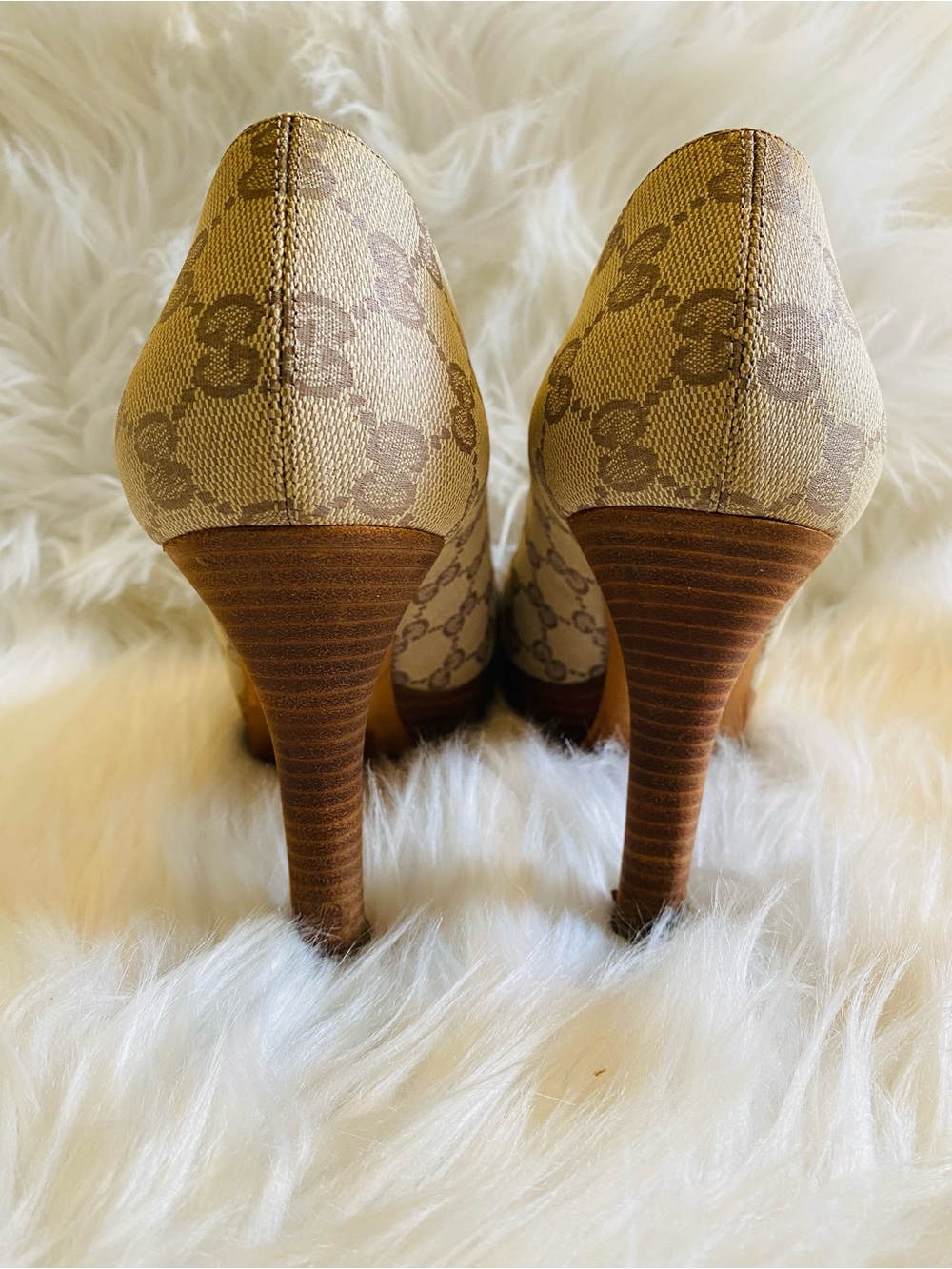 🛍️Gucci Authentic Horsebit Canvas Peep-Toe Pumps & All Original Packaging - Picture 9 of 17